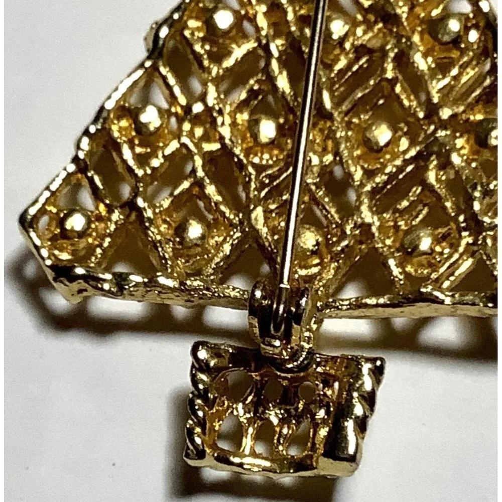 Gold-tone Christmas Tree Pin Brooch — 2”